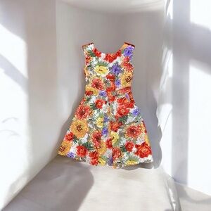 Danny & Nicole Bright Floral Tie-Waist Dress - Red, Yellow, Purple, Green